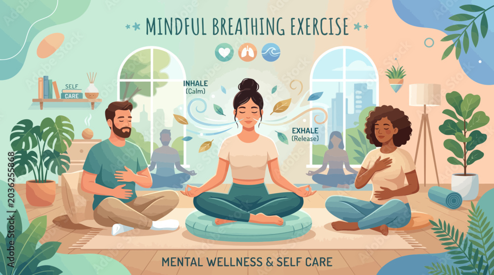 Obraz premium MindfulBreathingExerciseBoostsMentalWellnessAndSelfCare