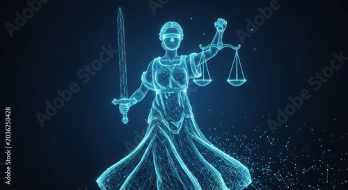 a blue-toned image of the statue of justice illustration