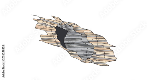 Fotografi Abstract geological strata cross-section with dark core, 3D rendering