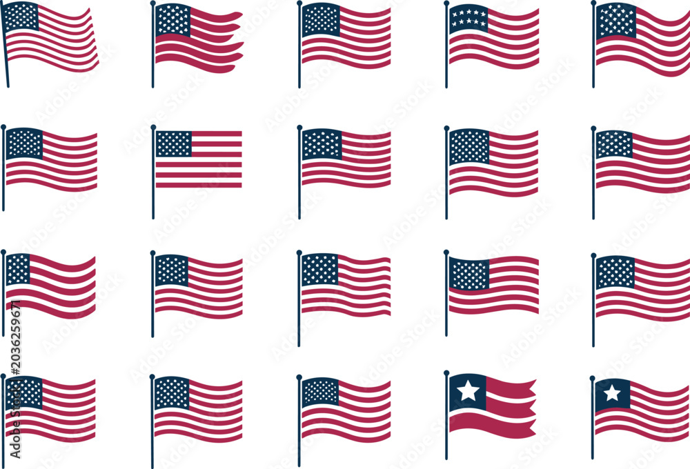 Fototapeta premium American flag set usa patriotism symbol independence day celebration national freedom
