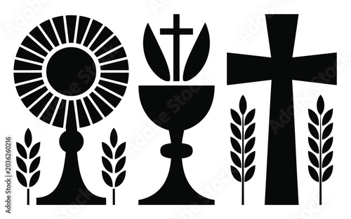 Bild auf Leinwand Bold chunky silhouette of religious symbols including a monstrance chalice with