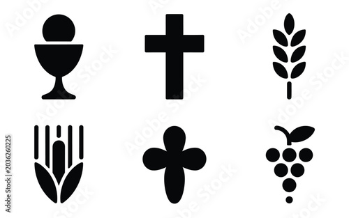 Obraz na płótnie Minimalist silhouette of corpus christi icon with religious symbols and floral e