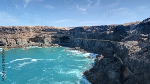 Fotografie falaise et grotte d'Ajuy à Fuerteventura aux canaries, Espagne