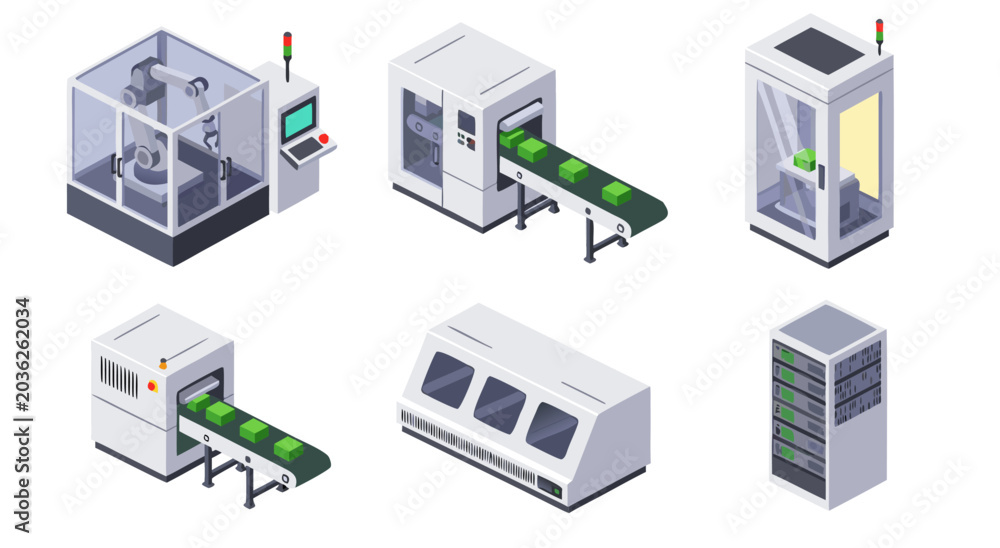 Obraz premium Modern Factory Automation Systems Vector Illustration for Industrial Technology