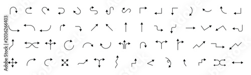 Tableau sur toile Set of thin navigation arrow icons showing turn signs , trace paths direction tr