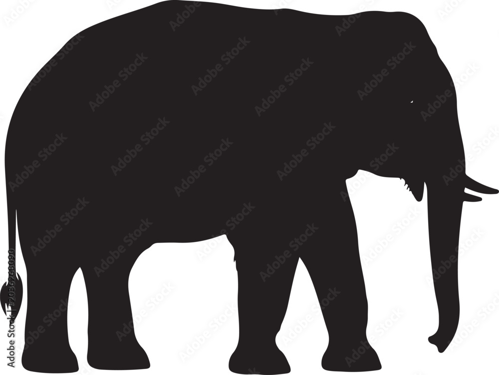 Fototapeta premium Elephant silhouette side view profile illustration, Generative Ai
