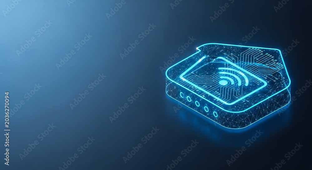 Fototapeta premium A futuristic tablet with a fingerprint scanner and wireless signal icon, representing biometric security and connectivity.