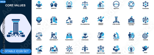 Fotografie Core values icon set for integrity, empathy and respect in leadership culture