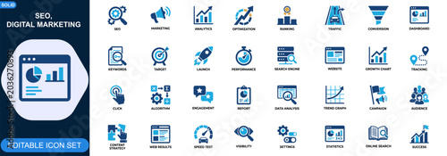 Photos SEO and Digital Marketing Analytics Icon Set