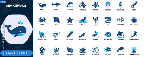 Bild auf Leinwand Sea animals icon set