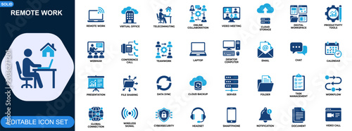 Fotografía Remote work and virtual office icon set
