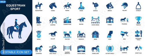 Schilderij op canvas Equestrian sport icon set
