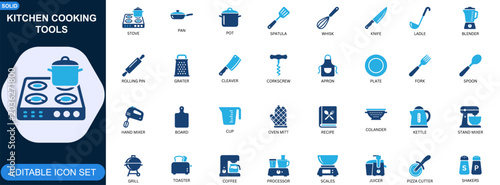 Fotografie Kitchen cooking tools icon set