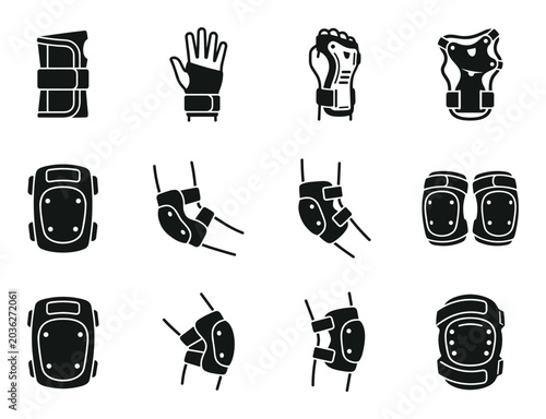 Skate protection gear and safety equipment icons