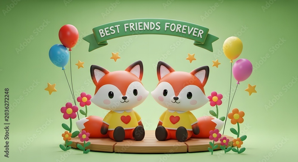 Fototapeta premium Best friends forever cartoon foxes