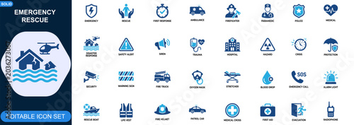 Foto Emergency rescue and first response icon set