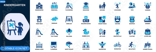 Tableau sur toile Kindergarten preschool playground icon set