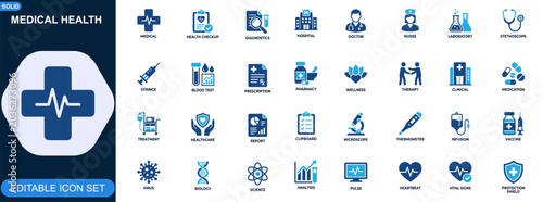 Fotografie Medical health checkup and diagnostics icon set