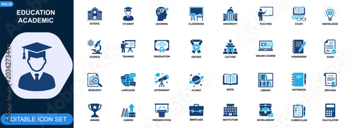 Schilderij op canvas Education academic icon set