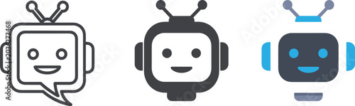 Three Robot Head Icons With Different Styles And Colors Representing Chatbots And AI