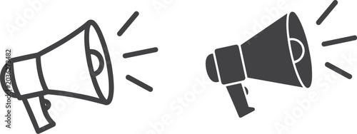 Two Megaphone Icons In Outline And Solid Fill Styles On A White Background loudspeaker