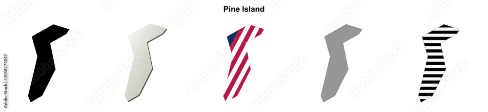 Obraz premium Pine Island (Florida) blank outline map set