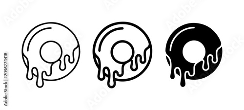 Minimalist donut icon set, glazed doughnut vector, 3 bakery food symbols