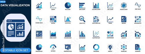 Fotografia Data visualization and analytics chart icon set