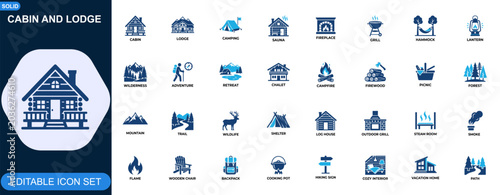 Bild auf Leinwand Cabin and Lodge Outdoor Retreat Icon Set