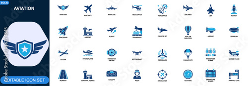 Canvas Print Aviation and aerospace transportation icon set