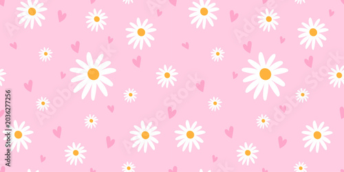 Fotografie Bg summer nature background with cute pattern gingham and seamless daisy kawaii flower doodle