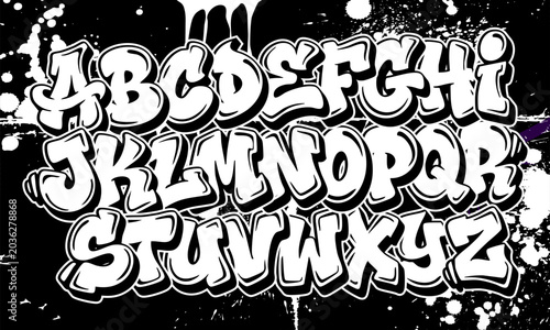 Obraz na płótnie Graffiti Alphabet Font - Complete A-Z Letter Set in Bold 3D Bubble Style with Pa
