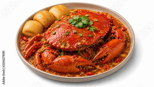 Famous chili crab dish isometric 3D illustration, isolated premium seafood render on white background for presentation design graphics