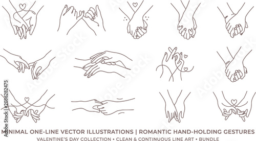 Cuadro en lienzo romantic hand holding gestures valentine day collection one line vector illustra