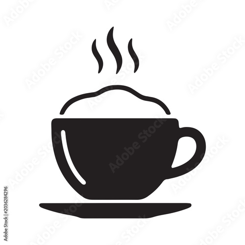 Hot coffee cup with saucer icon for cafe menu and restaurant branding elements. Vector illustration