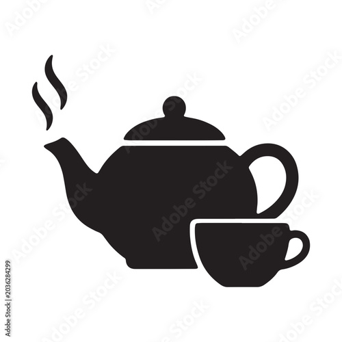 Teapot and teacup icon for tea shop branding and hot beverage menu design assets. Vector illustration