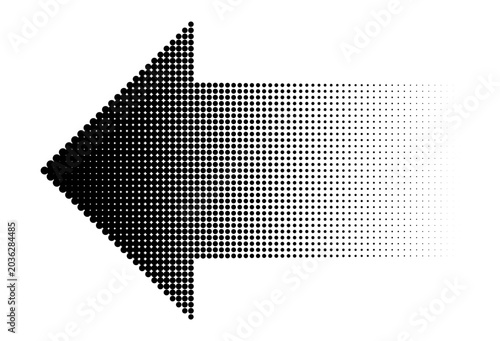 Halftone Dot Arrow Vector — Black Fading Dotted Right Direction Symbol on White Background