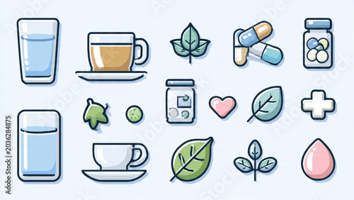 Foto Detailed illustration of health and wellness icons with vibrant colors and simpl