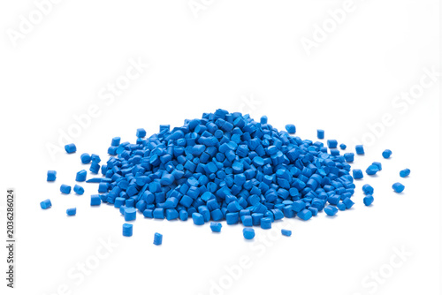 Heap of blue masterbatch granules. Masterbatch is a new type of colorant specifically for polymer materials