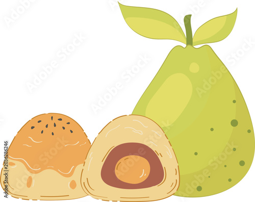 Illustration of Pomelo Fruit and Pastries