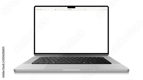 Realistic modern laptop mockup with blank browser screen isolated on white background vector device template