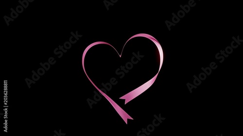 Pink glowing heart shape isolated on black romantic background
