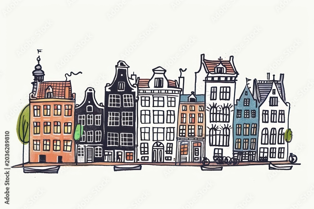 Fototapeta premium Amsterdam drawing doodle illustrated.