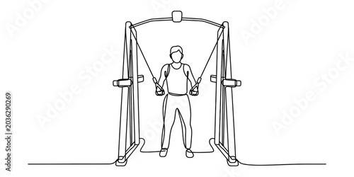 Tableau sur toile Line art drawing of a person doing cable crossover exercise on a gym machine, fi