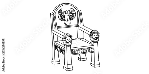 Foto Egyptian throne chair with lion armrests and scarab beetle symbol on back
