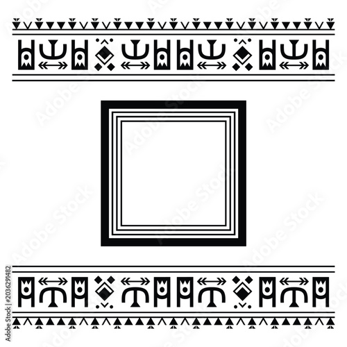 Tableau sur toile Black and White Ethnic Tribal Border Frame Vector Illustration