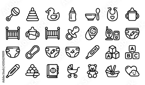 Tableau sur toile Modern newborn baby care and toddler playtime icon collection vector