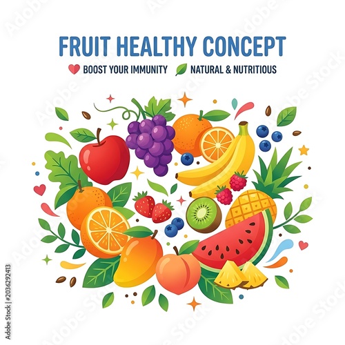 Colorful fresh fruits and berries arrangement for immunity boost.