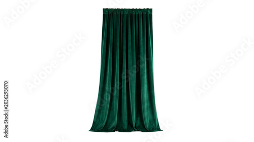 Canvastavla Elegant green velvet hanging stage curtain on transparent background