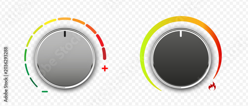 Volume Control Dials with Color Indicators and Flame Icon